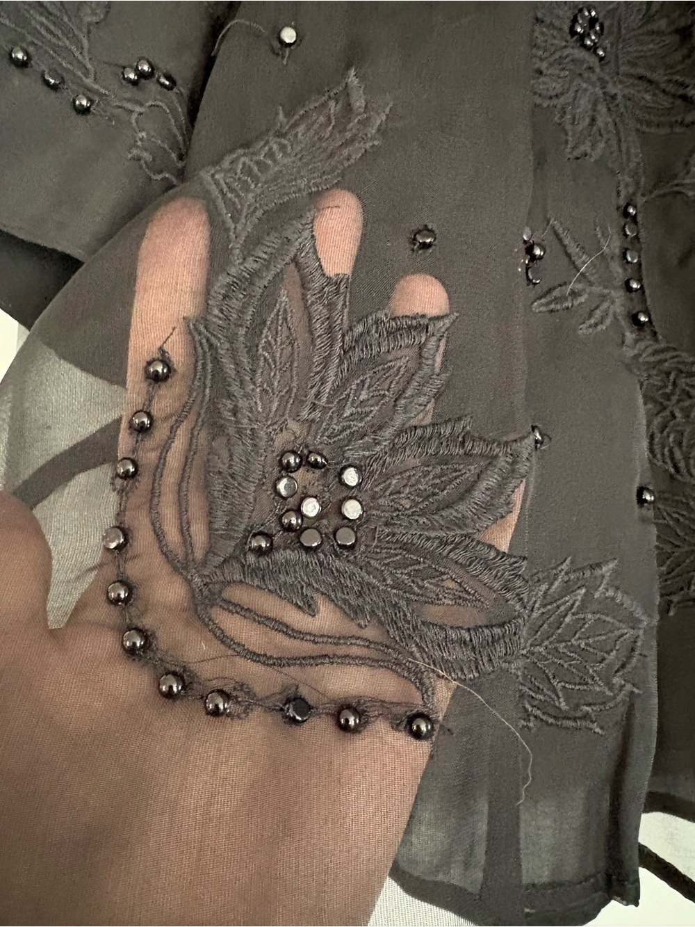 FARM Rio Black Sheer Embroidered Beaded Blouse - Picture 2 of 6